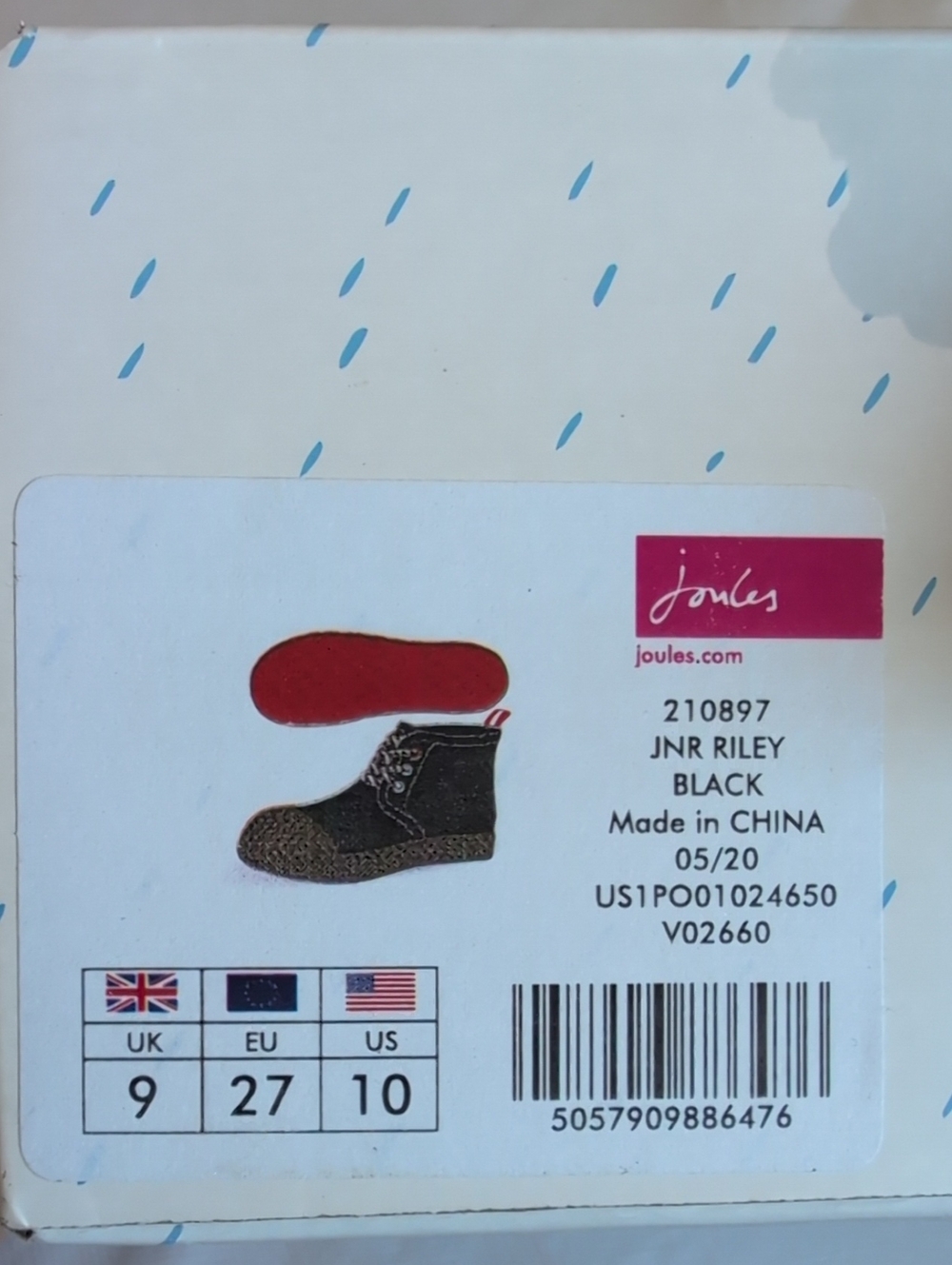 NIB Joules Kids Boys Riley Lace Up Welly Rain Boots Black US 10 / EU 27 / UK 9 - Picture 2 of 9